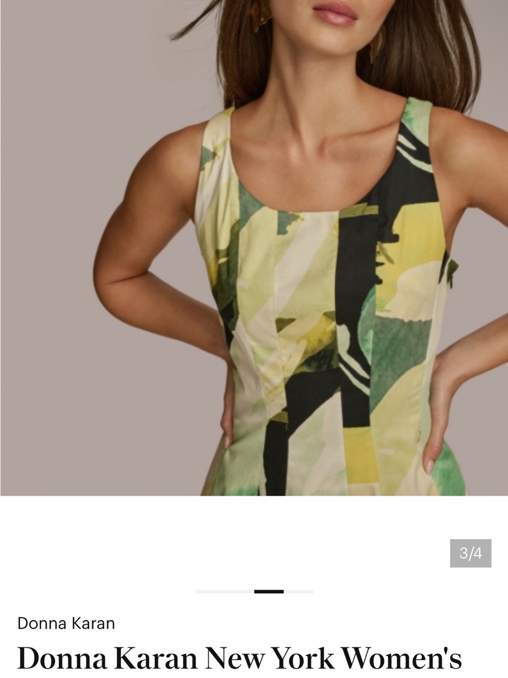 Donna Karan Green and Yellow Abstract Midi Dress - Picture 2 of 6